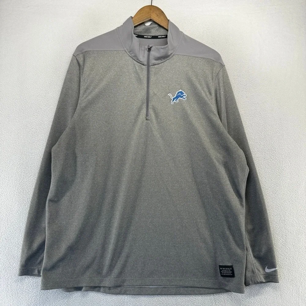 Detroit Lions Quarter Zip Pullover Men's XL Gray Nike Golf Embroidered Dri Fit